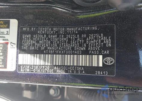2015 Toyota Camry Se z USA, uszkodzony, nr VIN 4T1BF1FKXFU001403